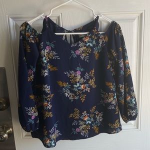 Women’s blue floral cold shoulder blouse